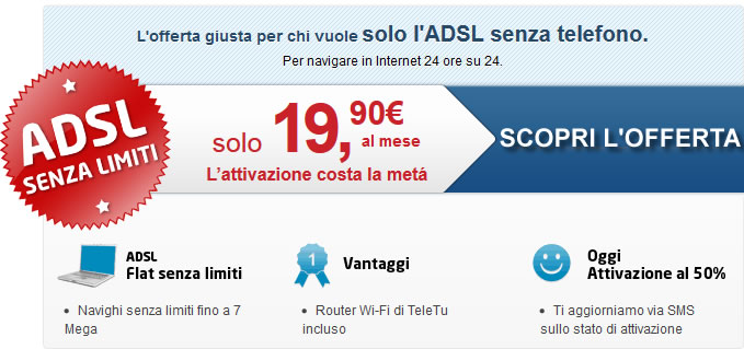 Offerta Adsl con Internet illimitato fino a 20 mega